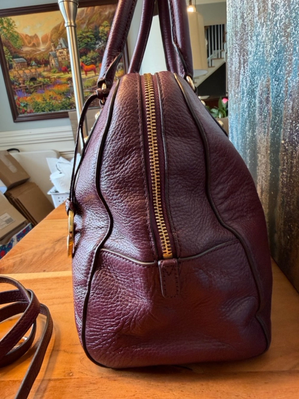 Michael Michael Kors Y2K Pebbled Leather Satchel Crossbody Purple/Gold (GUC) - Picture 10 of 17